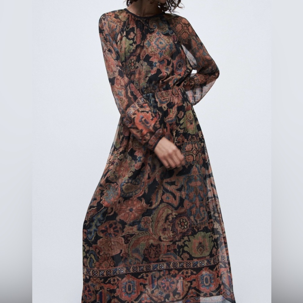 Zara Multicolored Long Sleeve Dress - Black and Brown